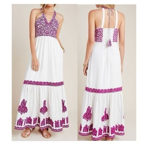 Anthropologie White and purple Maxi Dress - Picture 2 of 13